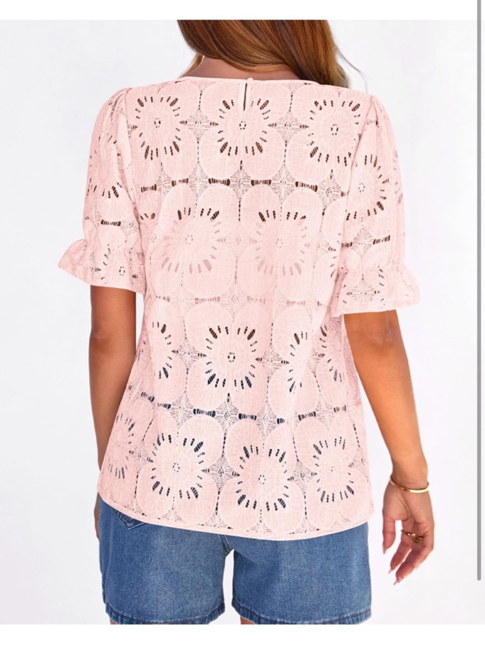 Pink Crochet Lace Short Sleeve blouse - Picture 4 of 5